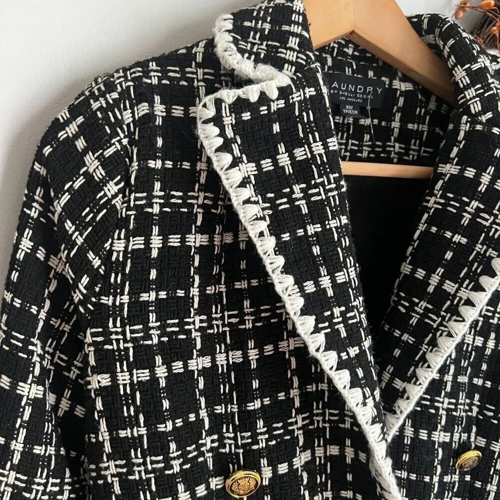 Laundry by Shelli Segal Womens Double Breasted Tweed Blazer XTRA-SMALL Black